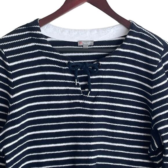 Talbots‎ Women Top L Navy Striped Keyhole Tie Coastal Nautical Travel Beachy - Picture 8 of 12